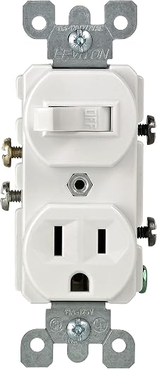 Leviton Combo Switch and Receptacle, 109-05225-WSP, White Leviton Combo Switch and Receptacle, 109-05225-WSP, White