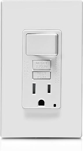 Leviton GFCI Switch Outlet Combo, 15 Amp, Self Test, Tamper-Resistant with LED Indicator Light, Saves Space, GFSW1-W, White Leviton GFCI Switch Outlet Combo, 15 Amp, Self Test, Tamper-Resistant with LED Indicator Light, Saves Space, GFSW1-W, White