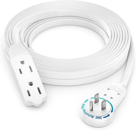 Maximm Cable 15 Ft 360° Rotating Flat Plug Extension Cord/Wire, 16 AWG Multi 3 Outlet Extension Wire, 3 Prong Grounded Wire - White - UL Certified Maximm Cable 15 Ft 360° Rotating Flat Plug Extension Cord/Wire, 16 AWG Multi 3 Outlet Extension Wire, 3 Prong Grounded Wire - White - UL Certified