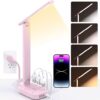 One Beat Small LED Desk Lamp Power Strip 5ft Extension Cord with 3 Outlets 4 USB Ports(2 USB C), 4 Modes, 5 Level Touch Lamp Study Reading Light,...