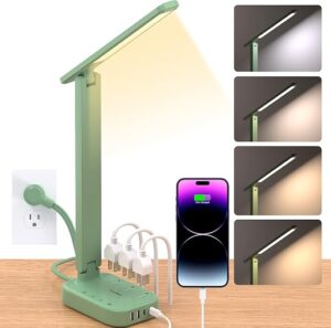 One Beat Small LED Desk Lamp Power Strip, Extension Cord with 3 Outlets 4 USB Ports(2 USB C), 4 Modes, 5 Level Touch Lamp Study Reading Light, Home...