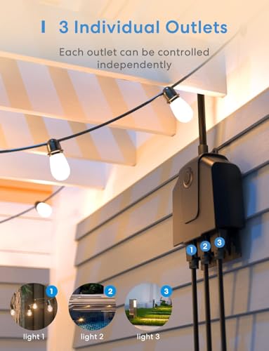Outdoor Smart Plug, meross Outdoor Wi-Fi Outlet with 3 Independent Sockets Compatible with Apple Homekit, Alexa and SmartThings, Voice & Remote...