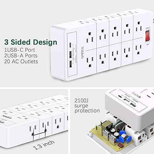 Power Strip Surge Protector 23 in 1, 6ft Extension Cord with 3 USB Ports Smart 3.1A, Multiple Outlet Adapter 20 Outlets, Outlet Extender Cord... Power Strip Surge Protector 23 in 1, 6ft Extension Cord with 3 USB Ports Smart 3.1A, Multiple Outlet Adapter 20 Outlets, Outlet Extender Cord...