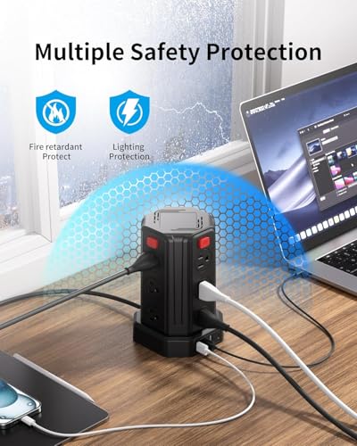 Power Strip Surge Protector, 6.5 Ft Extension Cord with 12 AC Multiple Outlets 4 USB (1 USB C), SMALLRT Power Tower Desktop Charging Station Power Strip Surge Protector, 6.5 Ft Extension Cord with 12 AC Multiple Outlets 4 USB (1 USB C), SMALLRT Power Tower Desktop Charging Station