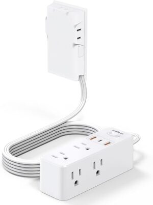Power Strip Surge Protector with Flat Extension Cord Outlet Cover 6 AC Outlets(3 Wall Outlets Extender) 3 USB Ports (2USB C), 1050 Joules, Multi...