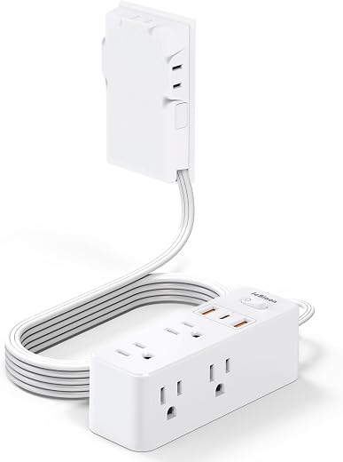 Power Strip Surge Protector with Flat Extension Cord Outlet Cover 6 AC Outlets(3 Wall Outlets Extender) 3 USB Ports (2USB C), 1050 Joules, Multi...