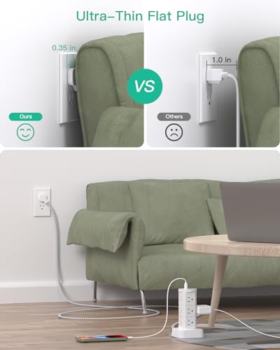 Power Strips with Surge Protection, Flat Plug Power Strip with 12 Outlets 4 USB Ports, Charging Station Tower 1875W/15A 1080J 6Ft Extension Cord...