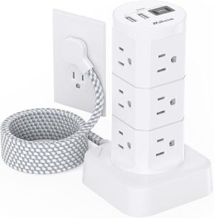 Power Strips with Surge Protection, Flat Plug Power Strip with 12 Outlets 4 USB Ports, Charging Station Tower 1875W/15A 1080J 6Ft Extension Cord...