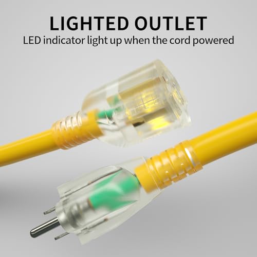 POWGRN 50 Ft 10AWG Outdoor Extension Cord Waterproof Heavy Duty 10 Gauge 3 Prong, Flexible Cold-Resistant Long Power Cord Outside with Lighted...