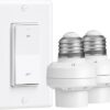 Remote Control Light Bulb Socket, Decorator Rocker Wall Switch, 200FT Range Wireless Light Switch for Pull Chain Light Fixture, E26 E27 Base, No...