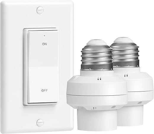 Remote Control Light Bulb Socket, Decorator Rocker Wall Switch, 200FT Range Wireless Light Switch for Pull Chain Light Fixture, E26 E27 Base, No...