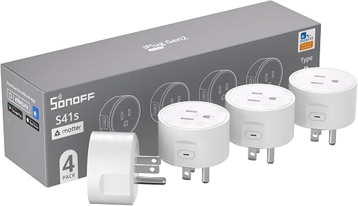 SONOFF Matter Smart Plug S41s 4-Pack, 15A 1800W WiFi Smart Plug Outlet, ETL Certified, Remote & Voice Control with Timer, Compatible with Alexa,...