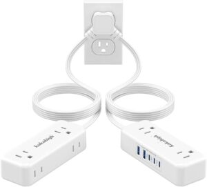 Split Extension Cord 10FT (5FT on Each Side), Single Flat Plug Twin Extension Cord with 4 AC Outlets, 2 USB-A & 3 USB-C(24W/4.8A), Nightstand... Split Extension Cord 10FT (5FT on Each Side), Single Flat Plug Twin Extension Cord with 4 AC Outlets, 2 USB-A & 3 USB-C(24W/4.8A), Nightstand...