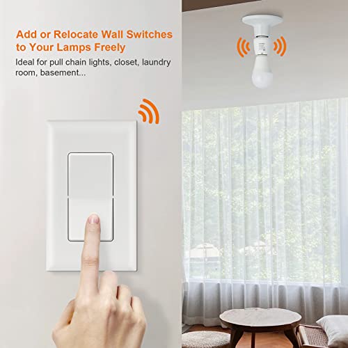 SURAIELEC Remote Control Light Bulb Socket, Wall Mount Switch, E26 E27 Lamp Socket, No Wiring, 100FT Range, Wireless Light Switch for Lamps, Pull...
