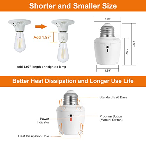 SURAIELEC Remote Control Light Bulb Socket, Wall Mount Switch, E26 E27 Lamp Socket, No Wiring, 100FT Range, Wireless Light Switch for Lamps, Pull...