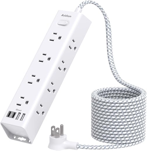 Surge Protector Power Strip - 10 FT Extension Cord, Power Strip with 12 Widely AC Outlet 4 USB, Flat Plug Wall Mount Overload Protection, 1050J,...