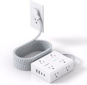 Surge Protector Power Strip 15 Ft Cord, Ultra Thin Flat Extension Cord with 8 Outlets 4 USB Ports(2 USB C), Flat Plug Power Strip, 15 Ft Long...