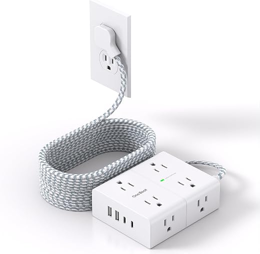 Surge Protector Power Strip 15 Ft Cord, Ultra Thin Flat Extension Cord with 8 Outlets 4 USB Ports(2 USB C), Flat Plug Power Strip, 15 Ft Long...