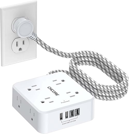 Surge Protector Power Strip - CHCORE 5Ft Braided Extension Cord with 8 Outlets with 4 USB (2 USB C) Charging Ports, Flat Plug Multi Plug Outlet... Surge Protector Power Strip - CHCORE 5Ft Braided Extension Cord with 8 Outlets with 4 USB (2 USB C) Charging Ports, Flat Plug Multi Plug Outlet...