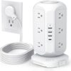 Tower Power Strip Flat Plug with 12 Outlets 4 USB(1 USB C),AOFO Power Strip Charging Station with Overload Protection, Widely Spaced Multiple...
