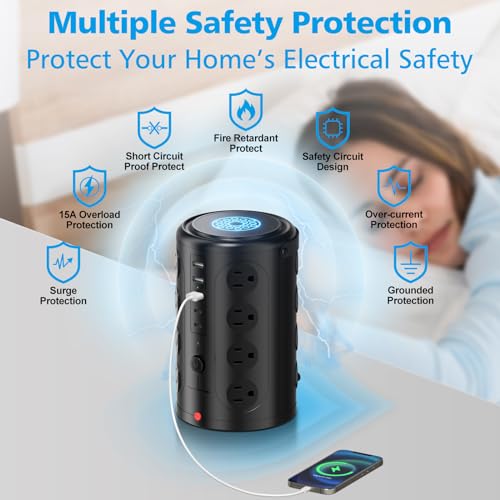 Tower Power Strip Surge Protector with 16 Outlets and 5 USB Ports (2 USB-C), 6FT Extension Cord with Multiple Outlets,Heavy Duty Charging...