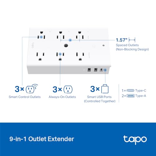 TP-Link Tapo Smart Plug Outlet Extender, Surge Protector, 18W Fast Charging, 3 Individual Smart Outlets, 1x USB-C & 2X USB-A, Smart Night Light,... TP-Link Tapo Smart Plug Outlet Extender, Surge Protector, 18W Fast Charging, 3 Individual Smart Outlets, 1x USB-C & 2X USB-A, Smart Night Light,...