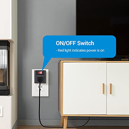 [UL Listed] DEWENWILS Grounded Single Port Power Adapter with On/Off Switch, 3 Prong Electrical Plug Outlet Switch, 15A Circuit Breaker, 280J Surge...