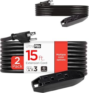 UltraPro 15 Ft Indoor Extension Cords 2 Pack 3 Outlet Power Strip Long Extension Cord with Multiple Outlets Grounded Heavy Duty 16 Gauge ETL Listed...